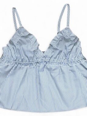 Y2K Blue Striped Babydoll Cami XS Coquette Coastal Beachy Tank Top Summer Preppy